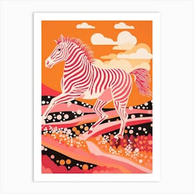 Zebra Running Linocut Inspired  4 Art Print