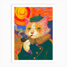 Cat Smoking A Pipe Art Print