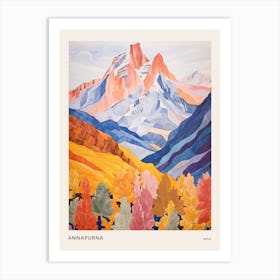 Annapurna Nepal 2 Colourful Mountain Illustration Poster Art Print