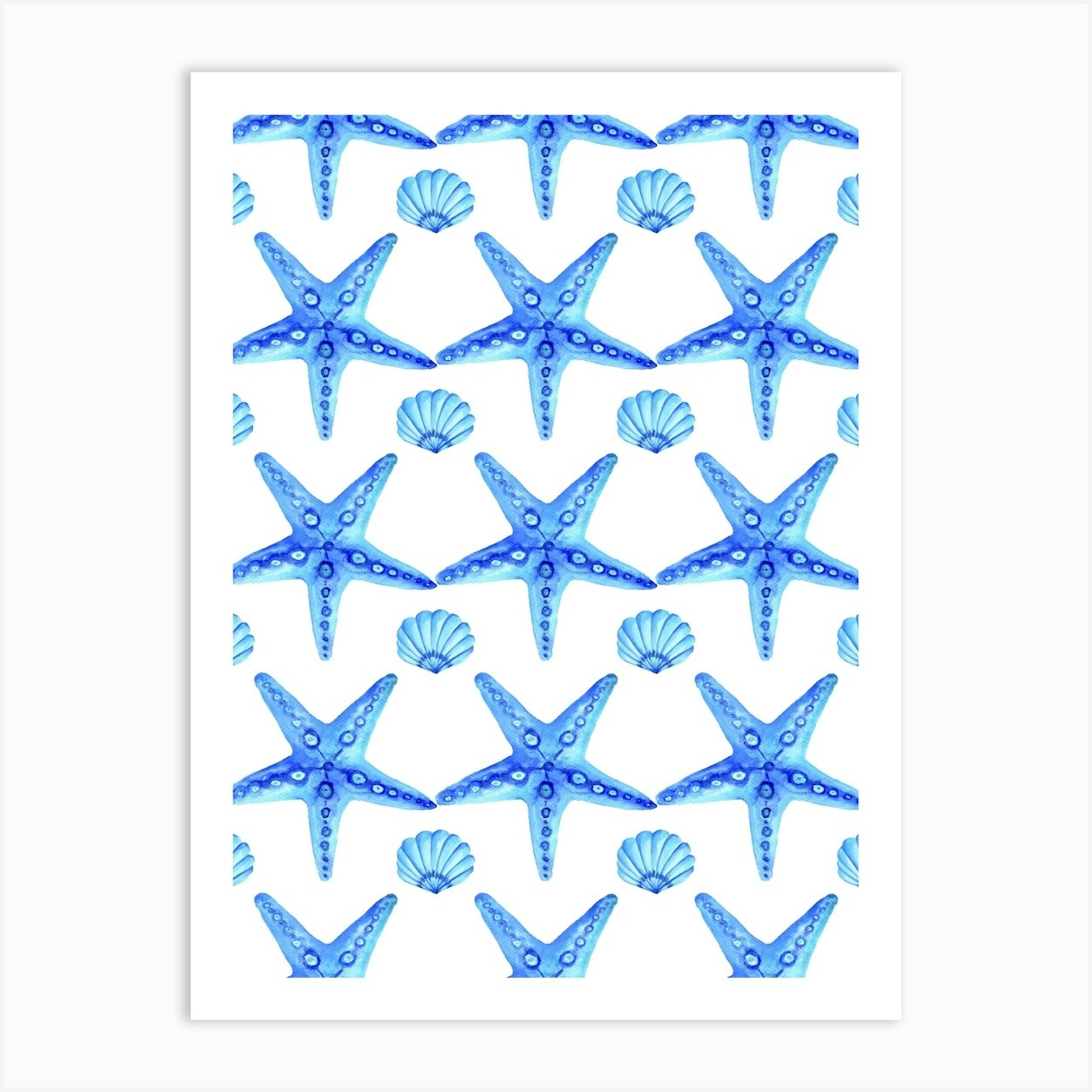 Blue Starfish Pattern Art Print by Hilia