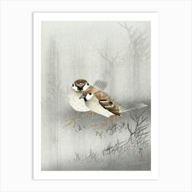 Two Ring Sparrows In The Rain (1900 1930), Ohara Koson Art Print
