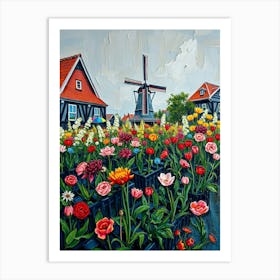 Tulips In The Windmill Art Print