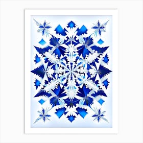Symmetry, Snowflakes, Blue & White Illustration Art Print