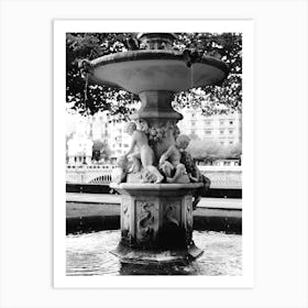 Water Fountain Statue, Black And White St Sebastian, Spain Art Print