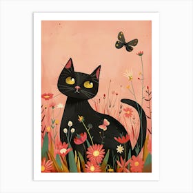 Black Cat In The Meadow Art Print