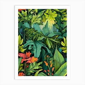 Seamless Pattern With Tropical Plants And Flowers Art Print