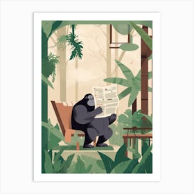 Gorilla Art Reading The Newspaper Cartoon Illustration 3 Art Print