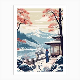 Vintage Winter Travel Illustration Hakone Japan 3 Art Print