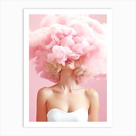 Girl and pink cloud Art Print