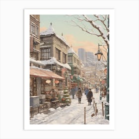 Vintage Winter Illustration Tokyo Japan 2 Art Print