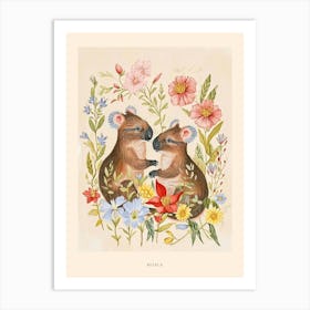Folksy Floral Animal Drawing Koala 2 Poster Art Print