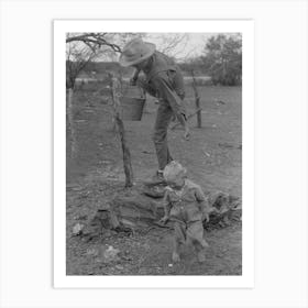 Child Of White Migrant Climbing Fence With Pail Of Water Near Harlingen, Texas By Russell Lee Art Print