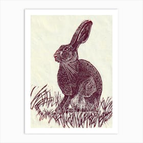 Mocha Hare Linocut Art Print