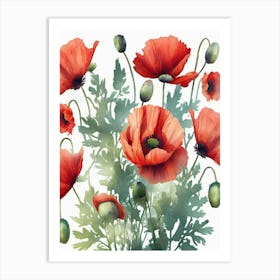 Watercolor red Poppies Art Print