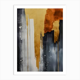 Golden Ember Abstract Art - Dripping Gold & Charcoal Modern Canvas Art Print