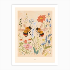 Folksy Floral Animal Drawing Bee 3 Poster Art Print