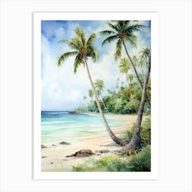 Watercolor Of Palm Trees On The Beach 3 Art Print