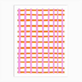 Pink And Orange Grid Check Art Print