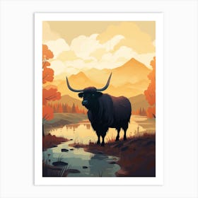 Black Bull In The Highlands At Sunset Art Print