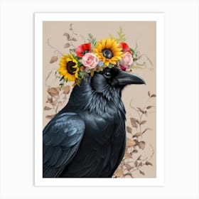 Crow With Sunflowers 1 Art Print