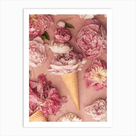 Pink Peony Ice Cream Waffle Cone Art Print