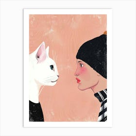 Cat And Woman 2 Art Print