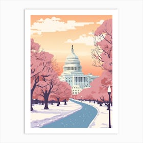 Vintage Winter Travel Illustration Washington Dc Usa 1 Art Print