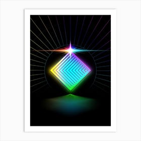 Neon Geometric Glyph in Candy Blue and Pink with Rainbow Sparkle on Black n.0475 Art Print