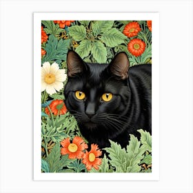 William Morris Black Cat In Flowers 1 Art Print