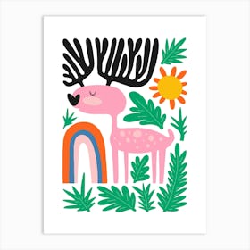 Nursery Pink Deer Animal Art Print