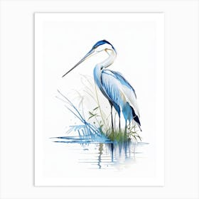 Blue Heron On Pond Impressionistic 4 Art Print