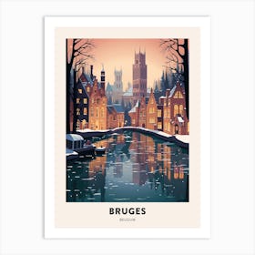 Winter Night  Travel Poster Bruges Belgium 3 Art Print