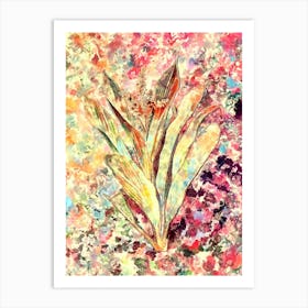 Impressionist Cordyline Fruticosa Botanical Painting in Blush Pink and Gold Art Print