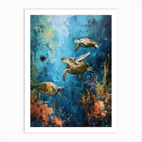 Sea Turtles With A Coral Reef Expressionism Style Painting 6 Art Print