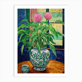 Flowers In A Vase Still Life Painting Globe Amaranth 2 Art Print