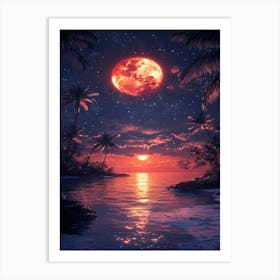 Full Moon Over The Ocean 4 Art Print