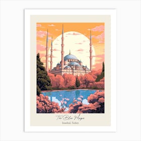 The Blue Mosque   Istanbul, Turkey   Cute Botanical Illustration Travel 1 Poster Art Print