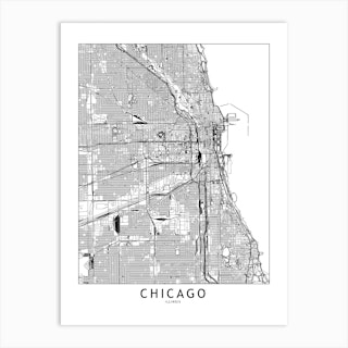 Chicago White Map Art Print