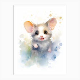 Light Watercolor Painting Of A Playful Possum 4 Art Print