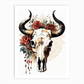 Vintage Boho Bull Skull Flowers Painting (12) Art Print
