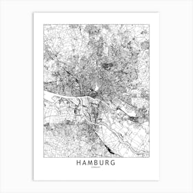 Hamburg White Map Art Print