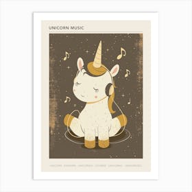 Unicorn Listening To Music With Headphones Muted Pastels 3 Poster Art Print