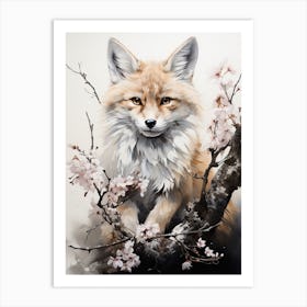 Fox, Japanese Brush Painting, Ukiyo E, Minimal 2 Art Print