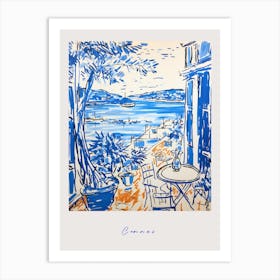 Cannes France 4 Mediterranean Blue Drawing Poster Art Print