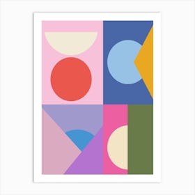 Bold Retro Modern Geometric Shapes in Pink Blue and Purple Art Print