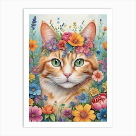 Cat With Flowers 8 Art Print