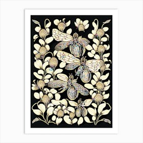 Colony Of Bees Black William Morris Style Art Print