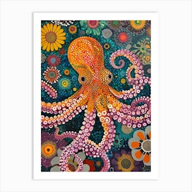Kitsch Colourful Octopus 1 Art Print