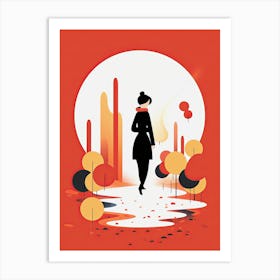 Illustration Of A Woman Walking Art Print