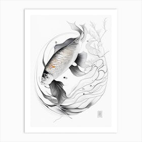 Gin Matsuba 1, Koi Fish Minimal Line Drawing Art Print
